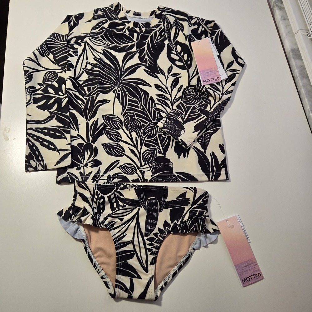 Coolibar Girls‎ Moonlit Tropics Blake Rashguard And Gemma Swim Bottoms Size 4/5